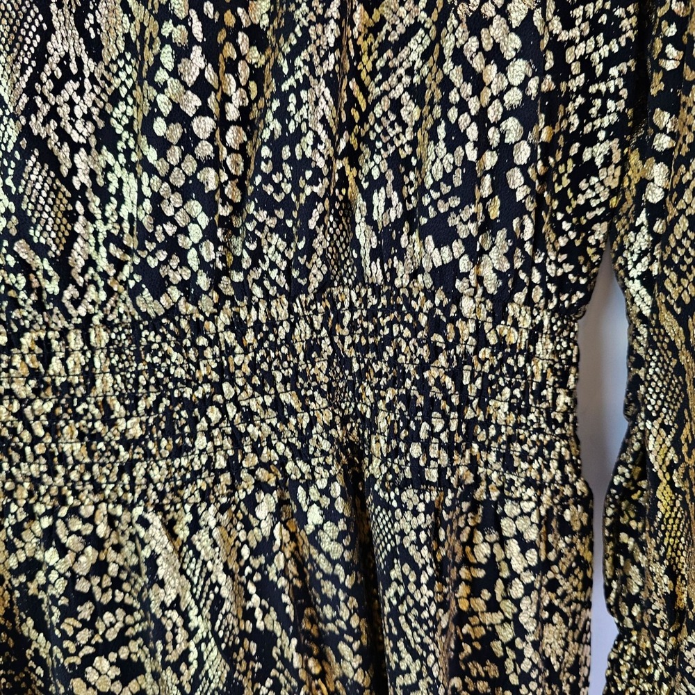 Michael Kors Julia Dress Foil Gold Black Snakeskin Print Ruffle LS XL Metallic - Picture 5 of 11